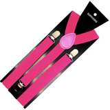 Mens Suspenders Braces Adjustable Strong Clip On Elastic Formal Wedding Slim - Magenta - Front View