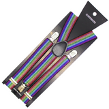 Mens Suspenders Braces Adjustable Strong Clip On Elastic Formal Wedding Slim - Rainbow (Glitter) - Front View