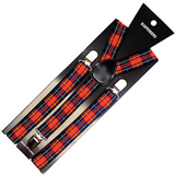 Versatile Tartan Clip-On Suspenders for Men & Women - Adjustable Elastic Braces for Formal Occasions & Celebrations - Front View