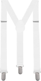 Elegant Adjustable White Clip-On Suspenders for Men & Women - Elastic Slim Fit for Weddings and Events - Front View