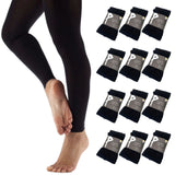 12x Womens Ladies Footless Tights Stockings Pantyhose Leg Hosiery Thermal - Black - Front View