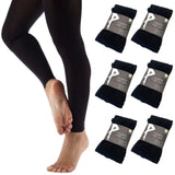 6x Womens Ladies Footless Tights Stockings Pantyhose Leg Hosiery Thermal - Black - Front View