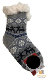 1 Pair KIDS Thick Fur Bed Socks Boys Girls Soft Work Fluffy Slippers Non Slip - 2-8 Years Old - Side View