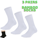 3 Pairs Bamboo Socks Unisex Premium Fiber Sock Super Soft Crew Tennis Sox - White - 6-11 - Front View