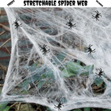 STRETCHABLE SPIDER WEB Spooky Halloween Decoration + 2 Spiders Party Decor Ghost - Front View