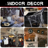 HALLOWEEN STRETCHABLE SPIDER WEB Spooky Decoration with Spiders Party Decor Ghost - Close-Up Angle