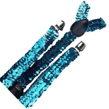 SEQUIN SUSPENDERS Unisex Adjustable Braces Clip On Elastic Y-Back  - Blue - Top-Down View