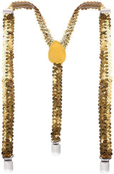 SEQUIN SUSPENDERS Unisex Adjustable Braces Clip On Elastic Y-Back - Gold