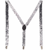 Sparkling Unisex Y-Back Sequin Suspenders - Silver Clip-On Braces - Top-Down View