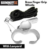 Summit Brass Finger Grip Sports Whistle w Lanyard Professional Referee Match Training - Front View