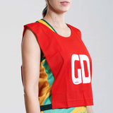 7pcs Set of Summit Netball Bibs Senior Team Pack Bulk Net Ball - Red Colour - Top-Down View