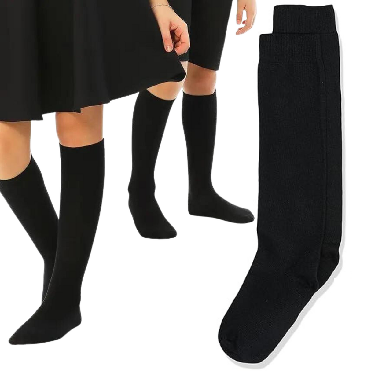 Knee High Cotton Blend School Socks for Children - Black - Size 13-3 (Ages 8-10)