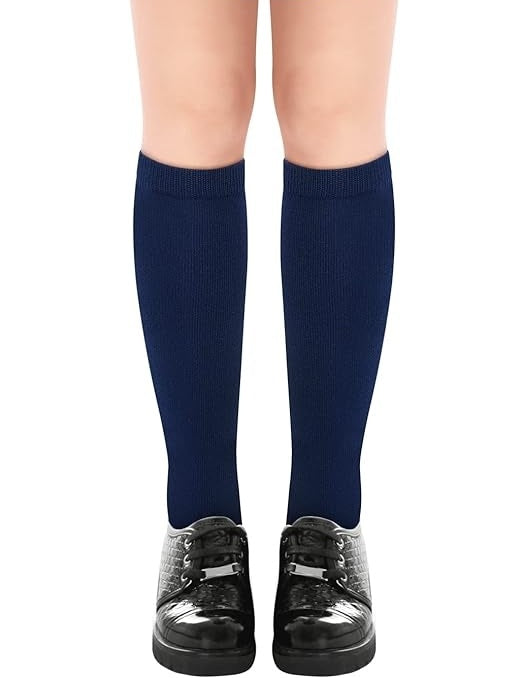 Navy Blue Cotton Knee High Socks for Kids - 1 Pair (Ages 5-8)