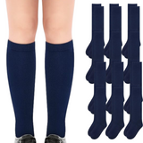 12-Pack Navy Knee High Socks for Kids - Cotton Blend, Boys & Girls School Uniforms, Size 13-3 (Ages 8-10) - Front View