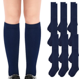 Bulk Pack of 12 Navy Knee High Cotton Socks for School Uniforms - Kids 2-8 Years (10-12 Years Old) - Front View