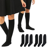 6 Pairs of Black Cotton Knee High Socks for Kids - School Uniform Essential (Ages 2-8) - Front View