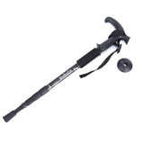 Folding Walking Stick Telescopic Adjustable Antishock Hiking Grip Pole Trekking - Black - Front View