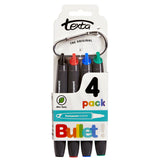1 x 4pk Texta Permanent Markers 1mm Bullet Nib - Assorted Colours - Front View