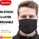 TIGERPLAST Fabric Face Mask Washable Reusable Mask Protect Anti-Microbial Mouth Cover - Black - Extra Image