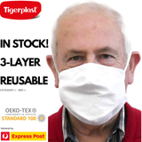 TIGERPLAST Fabric Face Mask Washable Reusable Mask Protect Anti-Microbial Mouth Cover - White - Front View