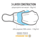 TIGERPLAST Fabric Face Mask Washable Reusable Mask Protect Anti-Microbial Mouth Cover - White - 45-Degree Angle