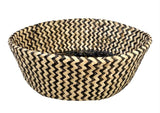 2x ROUND BELLY SEAGRASS STORAGE BASKET Natural Straw Folding - Chevron Black/Natural - Side View
