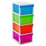MEGA 4 Tier Drawer Storage Shelf Unit Organiser Plastic Level Office Cabinet in Coloured - Front View