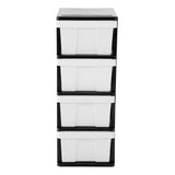 MEGA 4 Tier Drawer Storage Shelf Unit Organiser Plastic Level Office Cabinet in Black/White - Side View