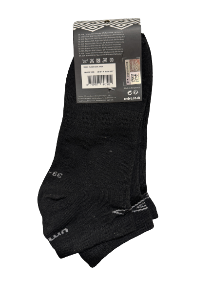 Umbro Men's Black Trainer Ankle Socks - 3 Pair Pack - EU Size 39-42