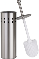 Toilet Brush Holder Metal Stainless Steel Bathroom Set Handle Round Cover Clean - Front View