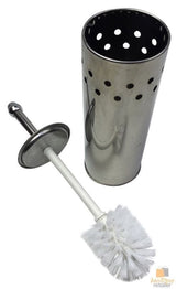 Toilet Brush Holder Metal Stainless Steel Bathroom Set Handle Round Cover Clean - Low Angle
