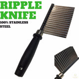 LARGE RIPPLE JELLY KNIFE Stainless Steel Blade Potato Crinkle Wavy Cutter Slicer - Front View