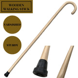93cm WOODEN WALKING STICK Wood Cane Pole Carved Varnished Deluxe Sturdy - Beige - 45-Degree Angle