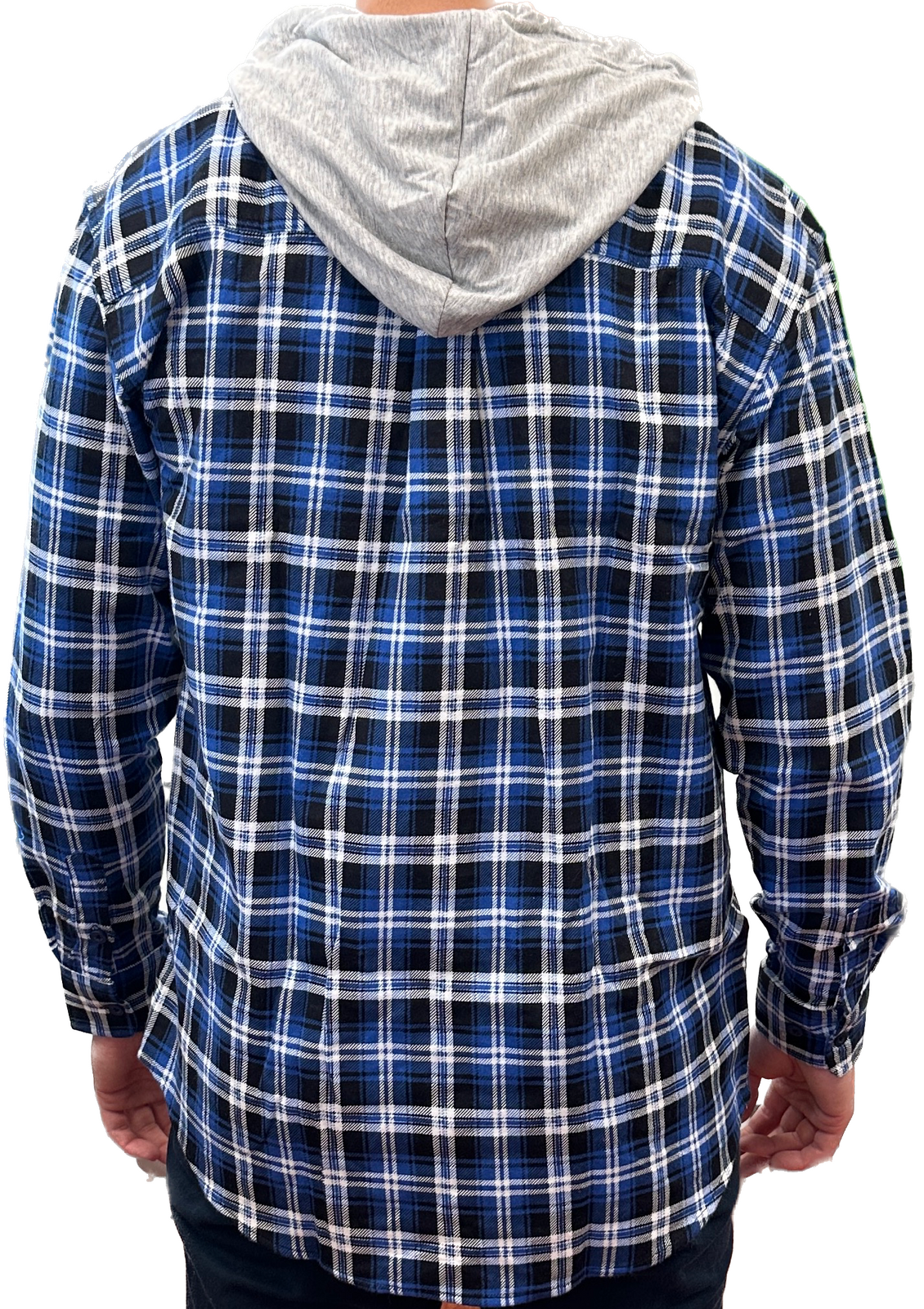 Mens Cotton Flannelette Shirt w Jersey Hood Long Sleeve Flannel - Denim - 2XL