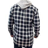 Men's Hooded Flannelette Shirt with Jersey Hood - Long Sleeve Cotton Flannel - Black - Large - Top-Down View