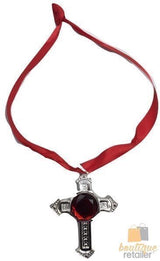 VAMPIRE NECKLACE Medallion Halloween Punk Star Costume Gothic Cross - Side View