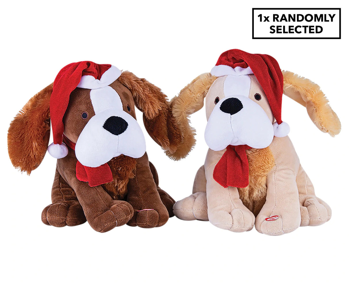 30cm Musical Santa Hat Dog Decoration with Jingle Bells for Christmas