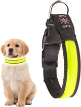 LED Dog Cat Collar USB Rechargeable Nylon Glow Flashing Light Up Safety Puppy - Front View