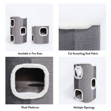 Tri-Level Square Cat Condo with Sherpa Lining - Side View