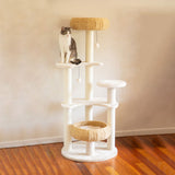 5-Platform Plush and Wicker Cat Tree - Front View