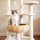 5-Platform Plush and Wicker Cat Tree - 45-Degree Angle