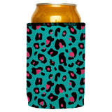 Teal Leopard Pattern Stubby Cooler - Standard - Rear View