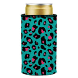 Teal Leopard Pattern Stubby Cooler - Standard - Close-Up Angle