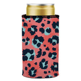Coral Leopard Print Stubby Cooler - Standard - Close-Up Angle