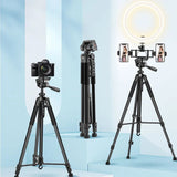 1.7m Lightweight Aluminum Alloy Camera Tripod with 3-Way Pan Head and Carrying Bag