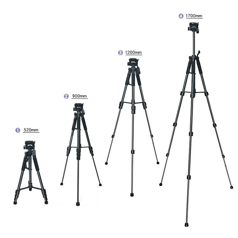 1.7m Lightweight Aluminum Alloy Camera Tripod with 3-Way Pan Head and Carrying Bag