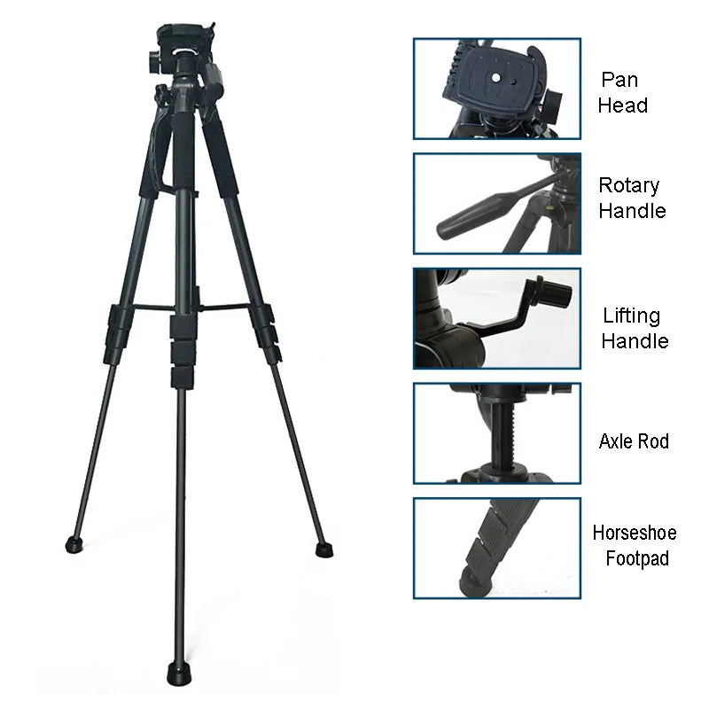 1.7m Lightweight Aluminum Alloy Camera Tripod with 3-Way Pan Head and Carrying Bag