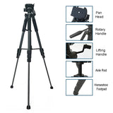 1.7m Lightweight Aluminum Alloy Camera Tripod with 3-Way Pan Head and Carrying Bag