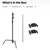 150-330cm Black Heavy Duty C-Stand Adjustable Light Stand Load 20KG Capacity - Top-Down View