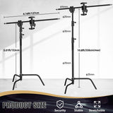 150-330cm Black Heavy Duty C-Stand Adjustable Light Stand Load 20KG Capacity - 45-Degree Angle